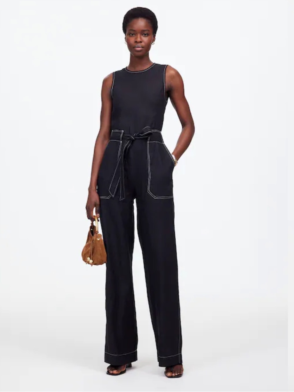 Madewell Contrast-Stitch Relaxed Straight-Leg Jumpsuit in Linen Size 0